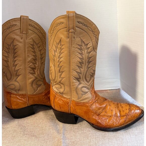 Tony Lama Full Quill Ostrich Cowboy Boots 9.5D Cognac Leather Western USA Made - Picture 5 of 10